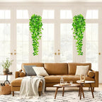 Artificial Hanging Plants, 2pcs Fake Pothos Vine Greenery for Wall Decor - Indoor Outdoor Home Living Room Hanging Decor, No Basket Included