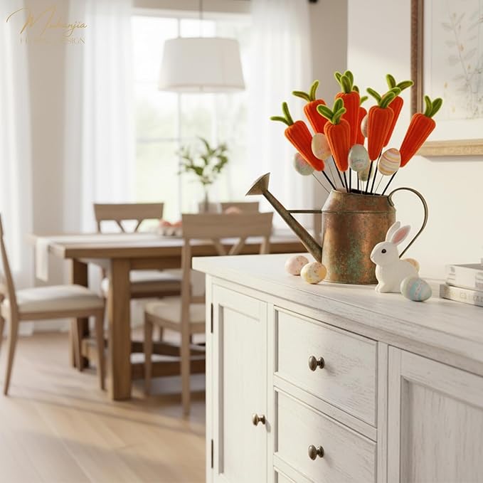 12 Pcs Easter Artificial Carrots Picks Decoration, Mini Fake Carrots Decor Picks, Cute Metal Fake Carrot for Bunny Decorations, Trees Topper Branches Ornaments Vase Filler Spring Home Decor Gifts
