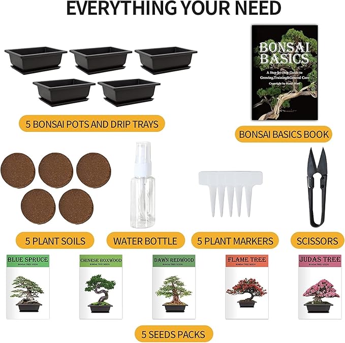 Meekear Bonsai Tree Kit with Complete Plant Growing Tools, Grow in Pot Indoor Bonsai Tree Starter Kit, Home Gardening DIY Gift for Adult