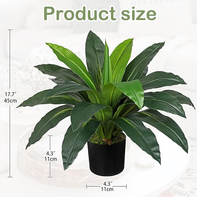 GnFlus Faux Plants 17'' Dracaena Artificial Plants Indoor Yucca Fake Potted Plant with 19 Leaves Tropical Silk Plant for Home Living Room Dining Table Kitchen Counter Office Shelf Décor