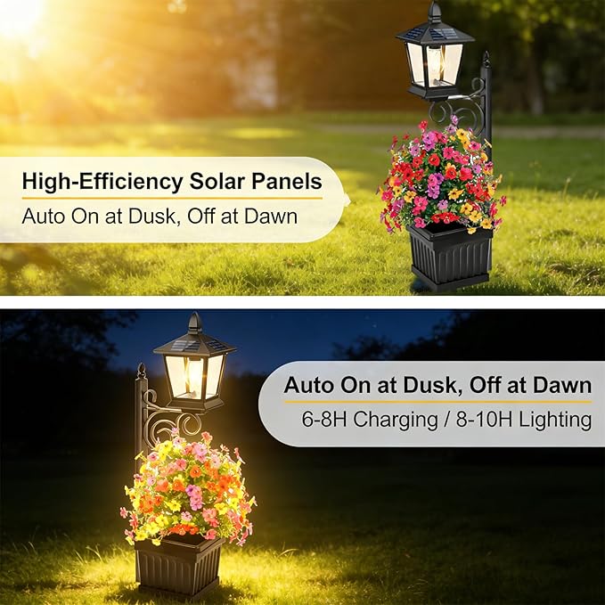 Solar Pathway Lights with Planter, 2-in-1 Outdoor Solar Lamp Post Light with Planter and Artificial Flowers, 27/35inch Outdoor Planters with Lights for Lawn,Patio,Yard & Pathway Decor (35in(Large)*2)