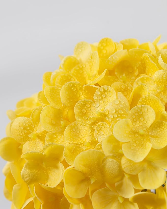 DuHouse 3Pcs Hydrangea Artificial Flowers,Latex Real Touch Hydrangeas with Long Stems & Leaves for Home Decor Party Floral Arrangements Wedding Bouquets Centerpieces(Yellow)