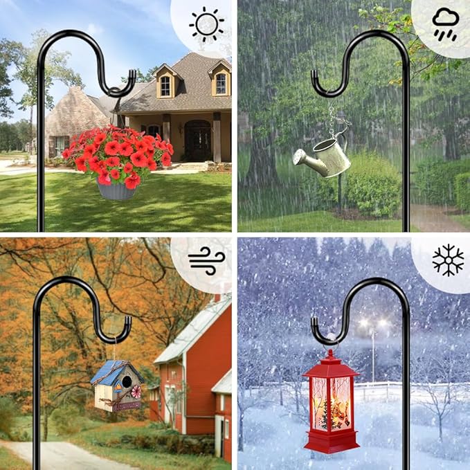 ANIDEER 72" Shepherds Hooks for Outdoor, Heavy Duty Bird Feeder Pole with 7 Base Prongs, Adjustable Garden Hanging Holder for Bird Feeders, Solar Light Lanterns, Garden Plant Hanger Stands, 2 Packs