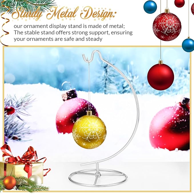 Baderke 2 Pack Ornament Display Stand, 10.43" Height Ornament Hanger, Air Plant Holder Terrariums Hanging Stand Crystal Ball Hanging Hook for Christmas Wedding Home Office Decoration(Silver)