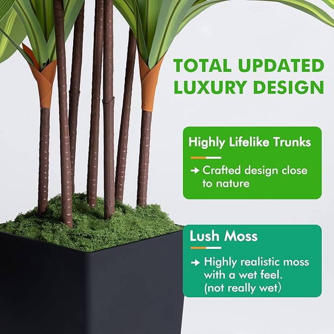 Artificial Dracaena Tree with Lights, 5Ft Fake Plants with Black Tall Planter - Fake Tree Tall Faux Plants Indoor Floor Plant with Moss - Artificial Plants Indoor for Office Living Room Home Decor