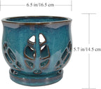 W&W Orchid Pot with Holes and Saucer for Repotting, Teal, 6.5"