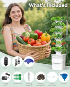 Vertical Hydroponics Growing System Kit, Indoor Outdoor Gardening System Kits, Herb & Fruits Growing Hydroponic Tower, 6 Layers (36 Pods)
