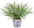 Hollyone Large Artificial Potted Plants Fake Palm Plants 13" Faux Green Plant Plastic Tropical Palm Tree in Blue and White Porcelain Ceramic Pots for Home Room Office House Indoor Decoration