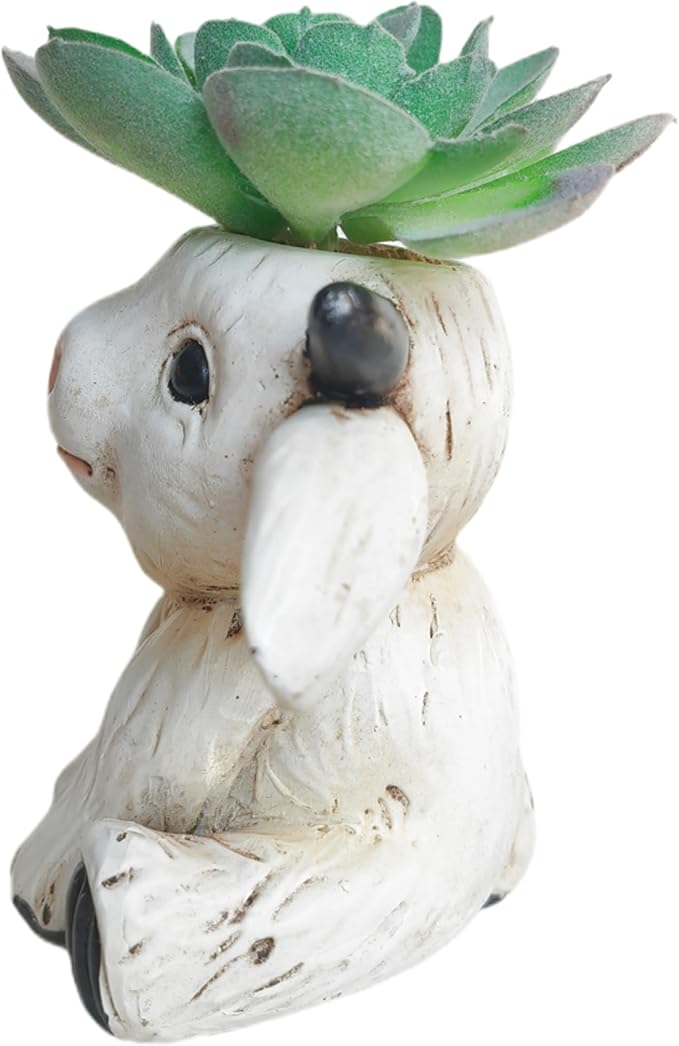 Succulents Plants Artificial, Mini Fake Succulents in Resin Cartoon Animal Goat Pot for Desk Livingroom Home Decoration Office Decor