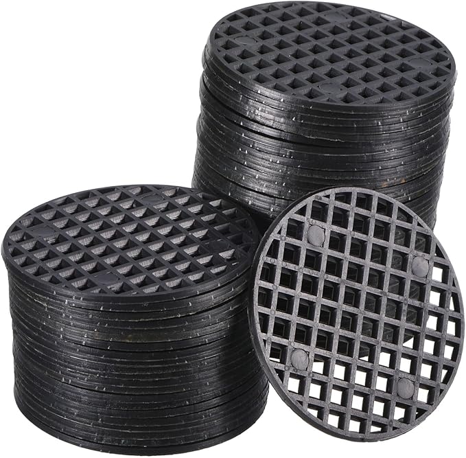 PATIKIL Flower Pot Hole Mesh Pad, 60Pcs 1.8 Inch/4.5cm Round Rigid Bonsai Drainage Mesh Grid Screen Bottom Grid Mat for Garden, Black