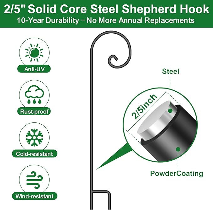 BEAU JARDIN Shepherd Hook 48 Inch 2 Pack No Assembly Required 2/5 Inch Heavy Duty Solid Metal Hanging Pole for Outdoor Garden Plant,Bird Feeder,Lanterns,Wedding Decor,Plant Baskets Wind Chimes