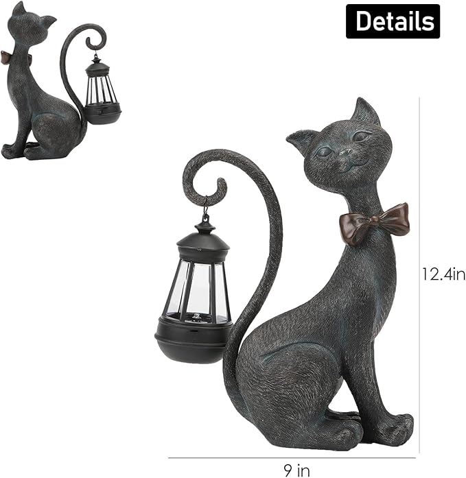 Whimsical Outdoor Cat Statues with Solar Garden Light:Cat Garden Statues for Outside Fall Decor Clearance,Outdoor Figurine for Yard Art Lawn Ornaments Patio Balcony Home House - Birthday Gifts for mom