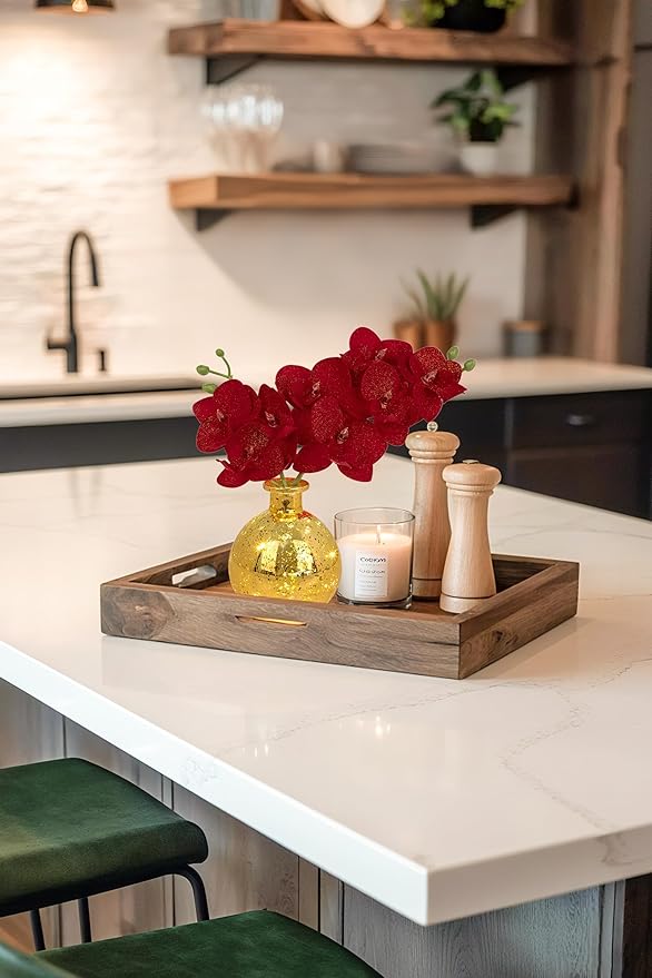 Red Orchids Artificial Flowers Faux Orchid Arrangement with Gold Glass Vase Set of 2 Real Touch Phalaenopsis Orchid Flowers Orchid Centerpiece for Dining Room Table