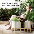 MUDEELA Plant Stand for Indoor Plants: Adjustable Width Fits 8-12 Inch Pots - Mid-century Modern Bamboo Plant Stand - 14.5 Inch Single Tier Small Floor Plant Holder, Natural, 2 Pack (Without Pot)
