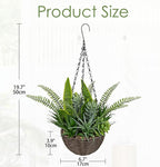DILATATA Artificial Hanging Plants Basket, Faux Snake Plants Fern Succulent Mix with Coconut Fiber Liner, Fake Hanging Plant with Chain Hook for Indoor Outdoor Porch Patio Balcony Home Décor