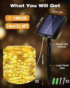 btfarm 2 Pack Solar String Lights Outdoor - Total 66FT 200LED Solar Fairy Lights Outside Waterproof 8 Modes, Copper Wire Solar Powered Twinkle Light for Garden Tree Christmas Wedding Party,Warm White