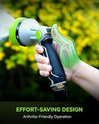 RAINPOINT Full-Metal Garden Hose Nozzle, Heavy Duty Water Hose Nozzle Sprayer With 10 Adjustable Patterns & High Flow,Thumb Control For Flow Adjustment, Ideal For Watering, Washing, Cleaning,Green