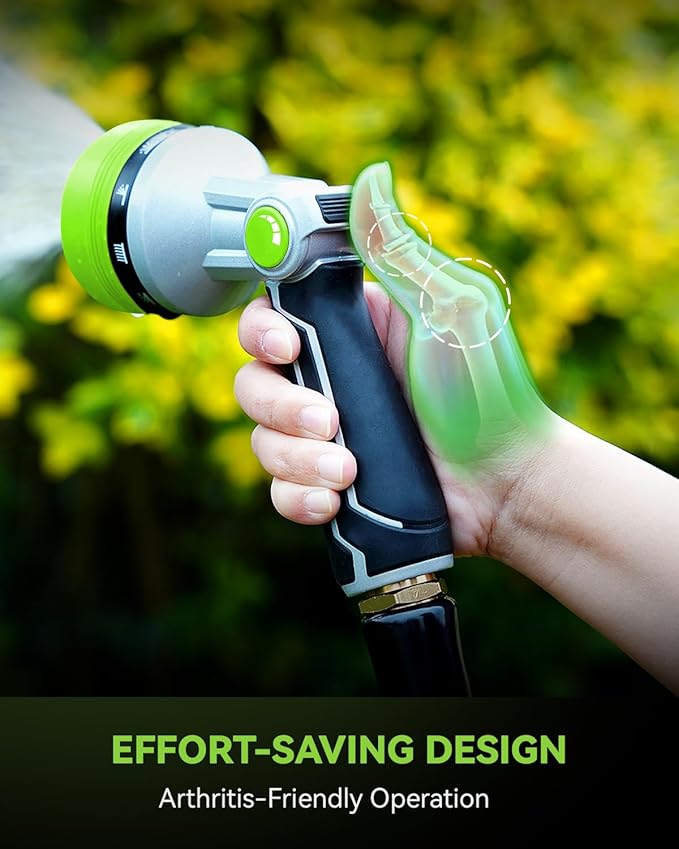 RAINPOINT Full-Metal Garden Hose Nozzle, Heavy Duty Water Hose Nozzle Sprayer With 10 Adjustable Patterns & High Flow,Thumb Control For Flow Adjustment, Ideal For Watering, Washing, Cleaning,Green