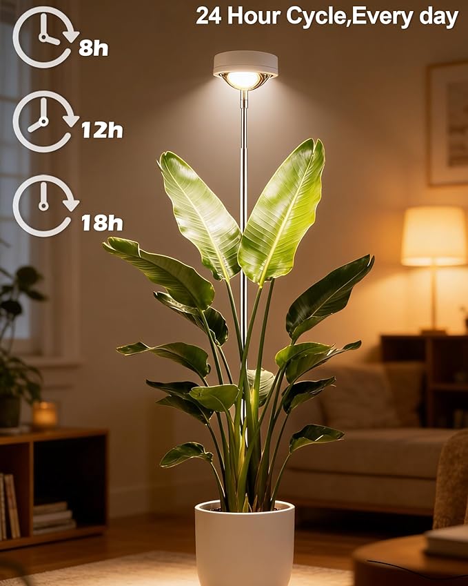 Plant Grow Light,yadoker LED Growing Light Full Spectrum for Indoor Plants,White Magnifying Glass Plant Lights,Height Adjustable, Automatic Timer, 5V Low Safe Voltage,Idea for Large