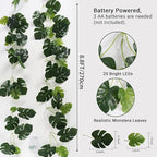 RECUTMS Monstera Leaves String Lights 1P 20LEDs Artificial Tropical Palm Leaf Battery Operated Hanging Rattan Light Faux Greenery Vines for Hawaiian Party Luau Jungle Beach Summer Indoor Outdoor Decor
