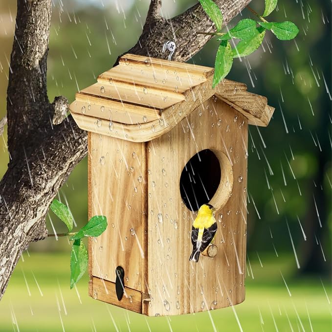 Hanging Hummingbird House for Outdoors, Wooden Mini Bird House, Durable Nesting Box for Hummingbird, Weather-Resistant Hummingbird House (Dimensions 5.9 * 3.7 * 4.1 inch)
