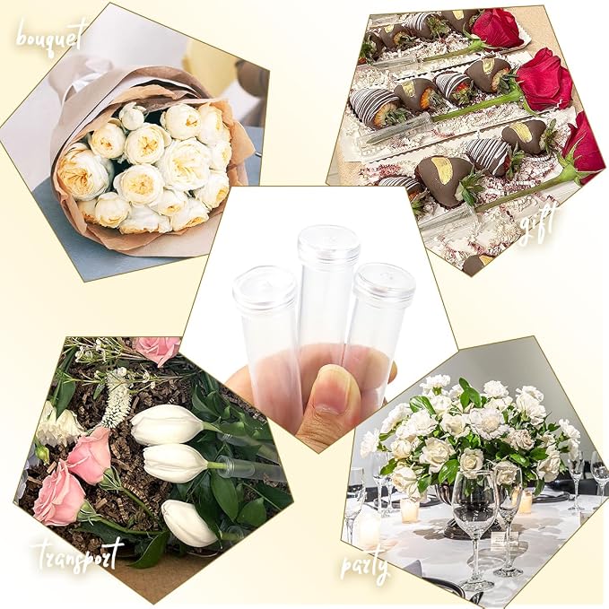 Vials for Flower Arrangements 2.8 Inch Floral Water Tubes Plastic Floral Vials with Caps (Clear, 30 Pack)