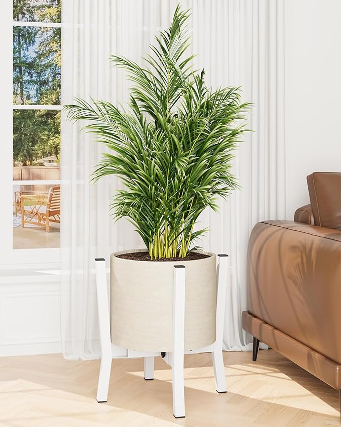 iDavosic.ly Adjustable Plant Pot Stand Indoor Outdoor, Metal Short Single Flower Holder Fits 8 to 12 Inch Large Heavy Duty Planter (Not Included) | White