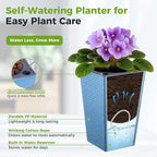 Self Watering Pots for Indoor Plants, 2 Pack Flower Pots Self Watering Planter 10.7" x 6.9" Plastic Pots African Violet Wick and Grow Pots Tall Orchid pots Square Large Plant Pots, Blue