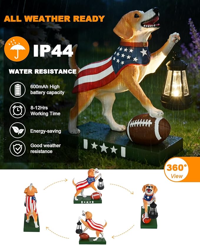 Cute Solar Dog Garden Statue with Lantern Light, 11 Inch Resin Dog Figurine Outdoor Decor, Outdoor Statues for Yard Lawn Porch Patio Balcony Home House, Unique Gift for Mom Grandma Dog Lovers Dad