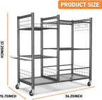 TORACK Garden Tool Stand with Wheels, Rakes Shovels Holder Yard Tools Organizer for Garage, Garden, Shed Indoor/Outdoor Long-Handled Tools Cart(Tool stand with side shelves)