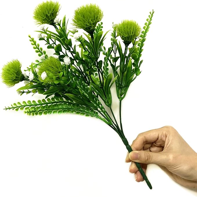 CATTREE Artificial Dandelion Plants, Plastic Flowers Shrubs Bushes Fake Grass Wedding Indoor Outdoor Home Garden Verandah Centerpieces Arrangements Party Decoration Planting Filler - Green 4 Pack