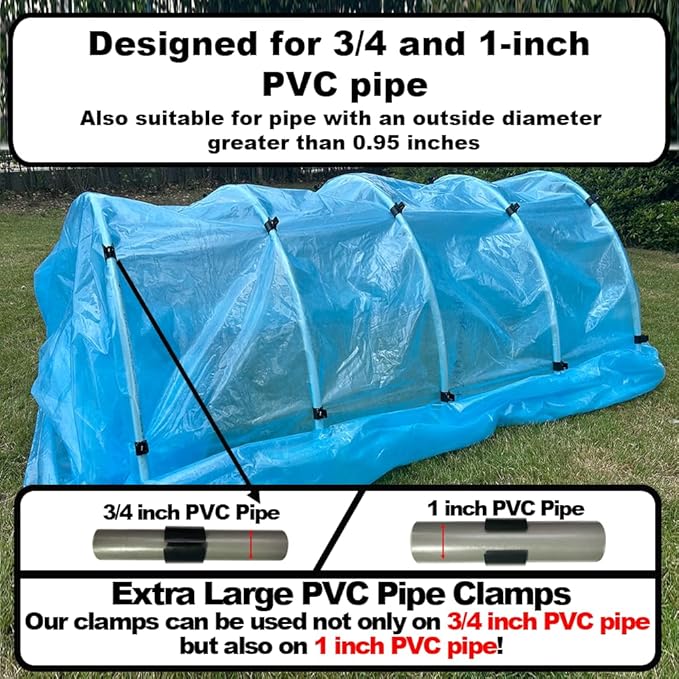 Greenhouse Clamps for3/4-1 Inch PVC Pipe, Greenhouse Hoops,Support Frame,Grow Tunnel,Plant Support Garden Stakes.Pure Black Garden Clips for Fixing Plant Cover, Plastic Sheeting, Film Row Cover, Net.