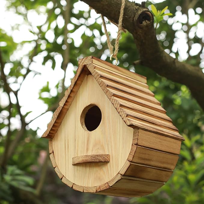 Bird House for Outside,Wood Birdhouses Outdoor, Wooden Bird House Bluebird Finch Cardinals Hanging Birdhouse for Garden Viewing