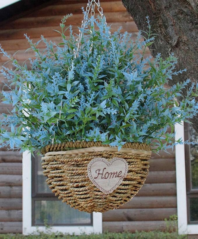 RECUTMS Blue Artificial Flowers for Outdoor Artificial Plants & Flowers for Outside Fake Outdoor Plants Faux UV Resistant Flower Plastic Shrubs Indoor Outside Hanging Decorations(Blue)