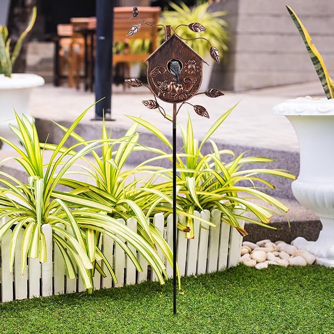 DREAMSOUL 48" Bronze Bird Houses for Outside Decorative Metal Birdhouse, Vintage Bird House Pole with 1.6" Entrance Hole for Patio, Yard, Garden