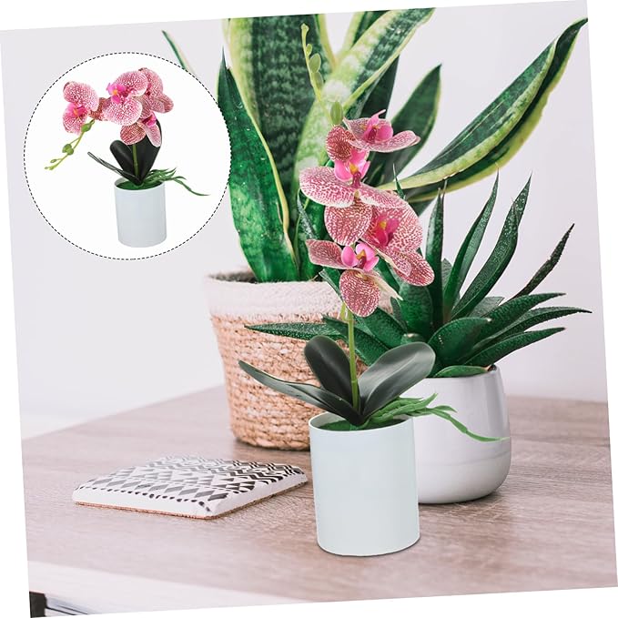 Ipetboom Realistic Artificial Potted Orchid Plant for Home Office Decor Lightweight Portable Fake Orchid Tabletop Decoration Maintenance Decorative Faux Potted Flower for Living and Gift