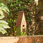 Glitzhome Bird Houses for Outside, 13.25" H Distressed Green Solid Wood Bird House Pet Cottage Hand Painted Hanging Bird House for Outdoors