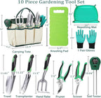 10 Piece Heavy-Duty Gardening Tools Set with Soil Moisture Meter - Rust-Proof Aluminum Gardening Hand Tools with Ergonomic Non-Slip Rubber Grips - Gardening Supplies Ideal Gift for Men & Women