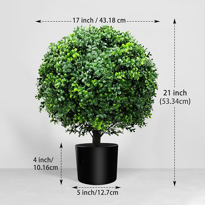 21-Inch Artificial Topiary Boxwood Ball Trees (Set of Two) – Lifelike, UV-Resistant Decor for Indoor & Outdoor Use – Enhance Your Space with Vibrant Greenery