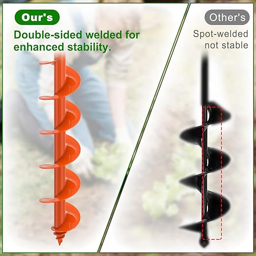 Insaga Auger Drill Bit for Planting 3''x32'' Garden Earth Auger 3mm Thicker Drill Augers for Digging Holes Heavy Duty Auger Post Hole Digger for Bulb, Flowers, Plants - Fits 3/8" Hex Drive Drill
