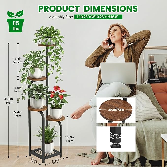 TOSKING 5 Tier Metal Anti-Tip Plant Stand indoor, Wide Base for Pots, Child and Pet Friendly ,Heavy Duty Plant Shelf ,Corner Shelf, Flower Pot Stand for Multiple Plants, Indoor Plants Tiered Stand for Living Room Balcony Garden Patio Bedroom(Black and ...