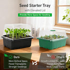 MIXC Seed Starter Tray with Elevated Lid, 120 Cells Seed Starter Kit with Adjustable Humidity Dome, Drainage Hole, Clear Heightened Lids for Indoor Outdoor Greenhouse Gardens, 10 Pack, Black