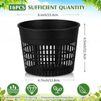Weysat 16 Pcs Aquatic Plant Pots 6 Inch Round Pond Plant Baskets Net Pots for hydroponics Black Plastic Mesh Pond Containers for Hydroponics Live Aquarium Flowers