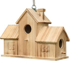 Bird Houses for Outside 3 Hole Bird House Room for 3 Bird Families Outdoor Bluebird Finch Cardinals Wooden Hanging Birdhouse for Garden