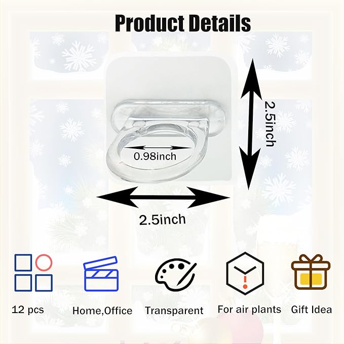 Aogigigio Air Plant Holder - 12 Pcs Acrylic Air Plants Hanger Wall Holders for Live Tropical Plant Home Office Decoration Supplies, Plants Not Included