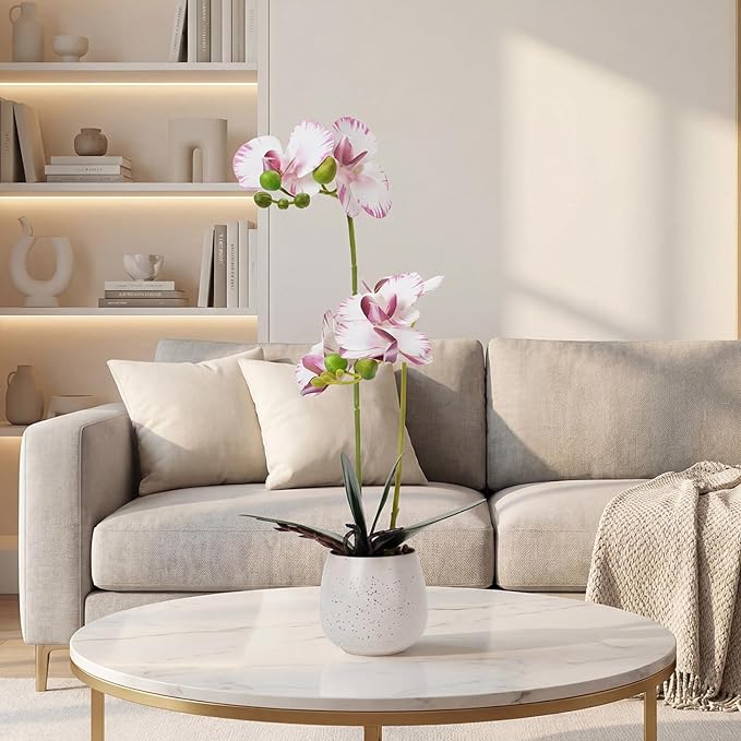 Fake Orchid in Vase Artificial Orchids That Look Real with Pot Artificial Flowers for Home Decor (Pink)