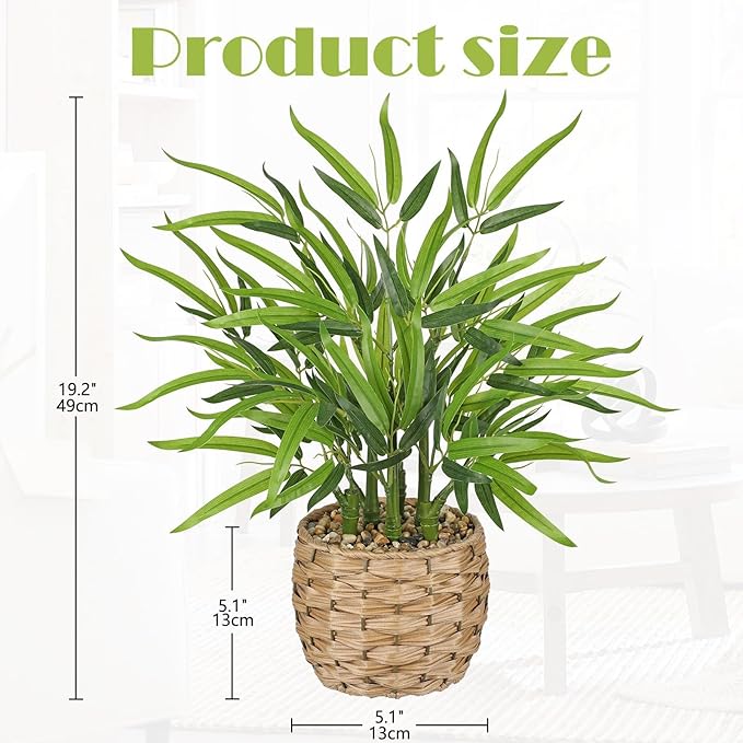 GnFlus Artificial Bamboo Tree Plant 19 inch Tall Potted Fake Bamboo Plant-Faux Bamboo Tree in Woven Pot for Farmhouse Home, Office, Kitchen, Counter Top, Indoor Decor, Money Tree, Lucky Bamboo Tree