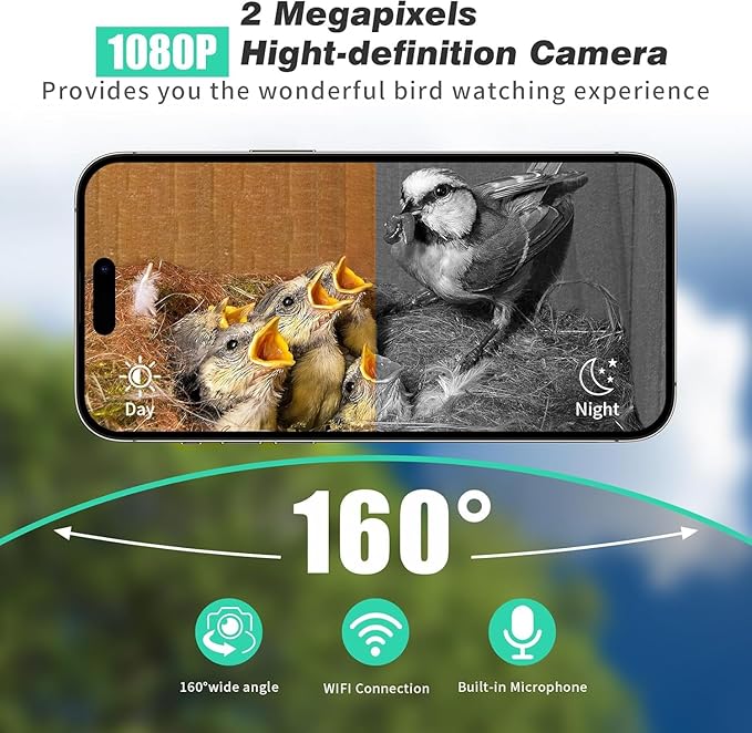 Smart Bird House with Camera, 1080P HD Wireless Birdhouse for Outside with Nest Auto Capture Photo & Video, Solar Powered 2.4G WiFi & App Notify 32G SD Card Waterproof Wooden Birdhouse