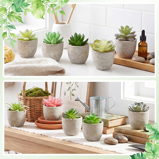 24 Pack Assorted Artificial Succulents in Retro Pulp Pots Bulk Fake Succulent Plants with Vintage Stone-Like Paper Pulp Pots Variety Set for Home, Office & Desk Decor (Various Style)
