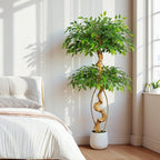 5ft Large Ficus Artificial Trees in White Pot, 60" Tall Fake Silk Tree with Natural Curved Trunk, Lush Faux Ficus Tree for Indoor Home Decor, Living Room, Office & Patio